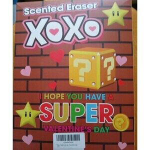 Mario Valentine Day Cards/Kuds Classroom-Kids Valentines Day Scented Erasers Kit